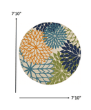 8' Round Ivory And Blue Round Floral Indoor Outdoor Area Rug - Homeroots - Flyclothing LLC