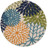 8' Round Ivory And Blue Round Floral Indoor Outdoor Area Rug - Homeroots - Flyclothing LLC