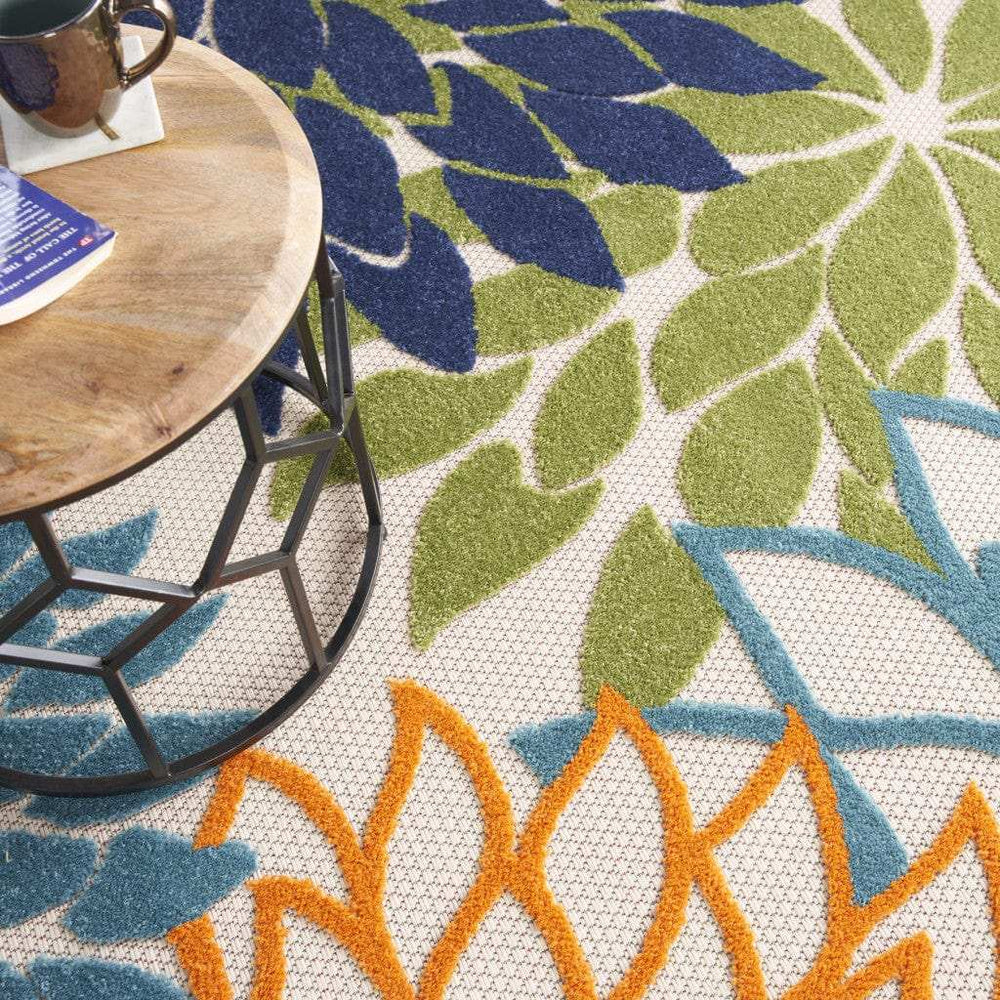 8' Round Ivory And Blue Round Floral Indoor Outdoor Area Rug - Homeroots - Flyclothing LLC