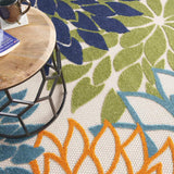 8' Round Ivory And Blue Round Floral Indoor Outdoor Area Rug - Homeroots - Flyclothing LLC