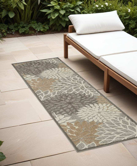 6' Runner Gray and Ivory Floral Indoor Outdoor Area Rug - Homeroots - Flyclothing LLC