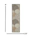 2' X 8' Gray And Ivory Floral Indoor Outdoor Area Rug - Homeroots - Flyclothing LLC