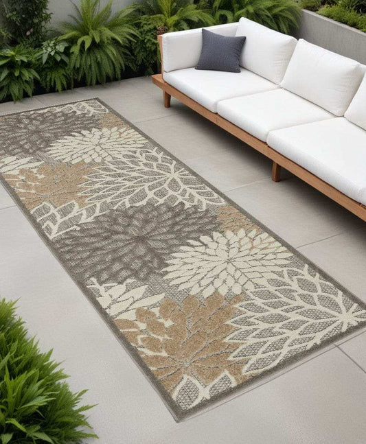2' X 8' Gray And Ivory Floral Indoor Outdoor Area Rug - Homeroots - Flyclothing LLC