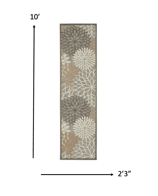 2' X 10' Gray And Ivory Floral Indoor Outdoor Area Rug - Homeroots - Flyclothing LLC