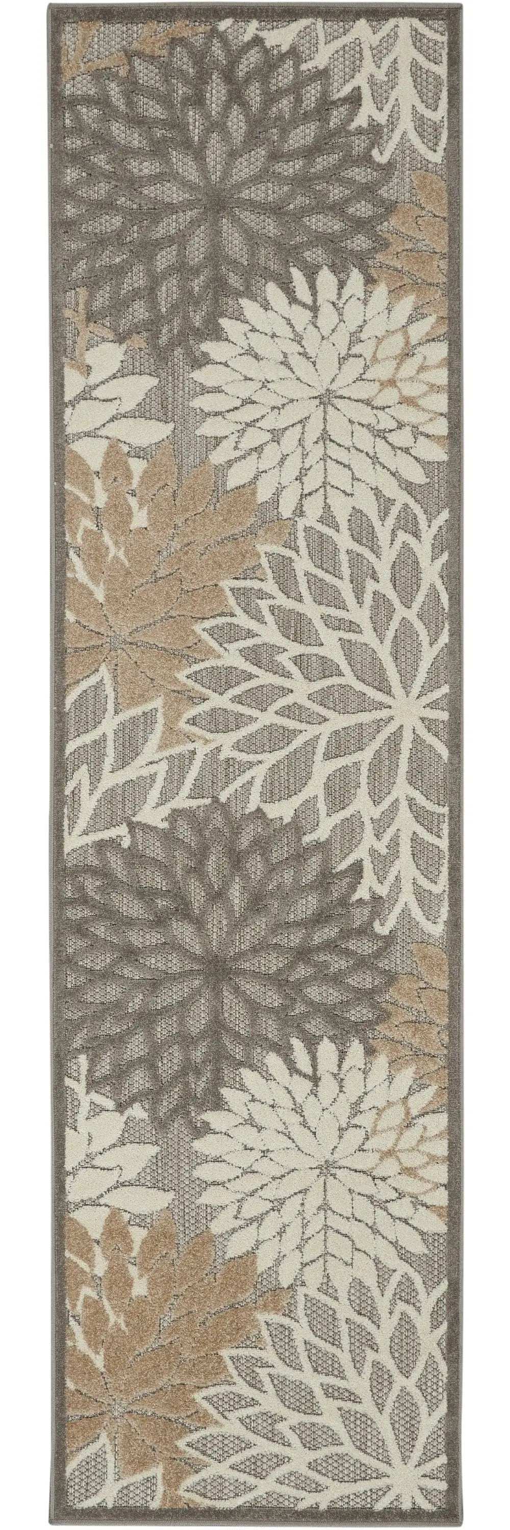 2' X 10' Gray And Ivory Floral Indoor Outdoor Area Rug - Homeroots - Flyclothing LLC