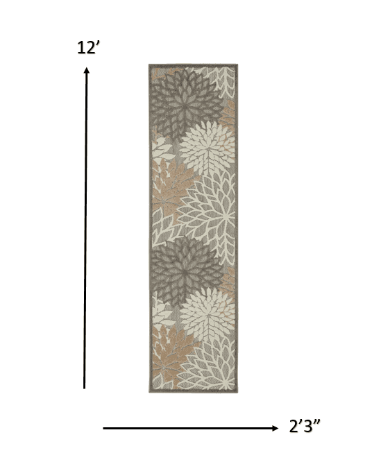 2' X 10' Gray And Ivory Floral Indoor Outdoor Area Rug - Homeroots - Flyclothing LLC