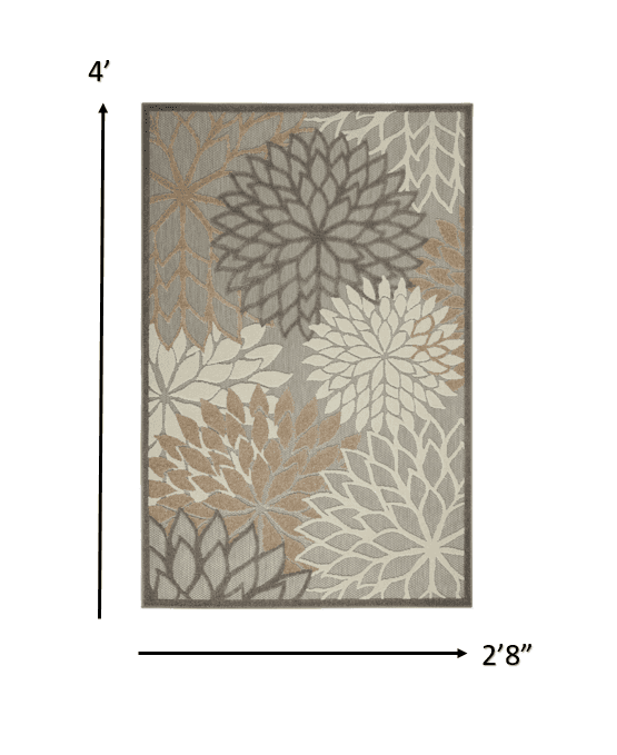 4' X 6' Gray And Ivory Floral Indoor Outdoor Area Rug - Homeroots - Flyclothing LLC