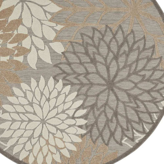 4' Round Gray And Ivory Round Floral Indoor Outdoor Area Rug - Homeroots - Flyclothing LLC