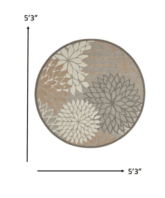 5' Round Gray And Ivory Round Floral Indoor Outdoor Area Rug - Homeroots - Flyclothing LLC