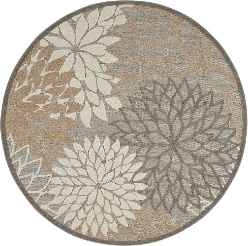 8' Round Gray And Ivory Round Floral Indoor Outdoor Area Rug - Homeroots - Flyclothing LLC