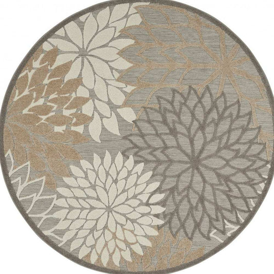 8' Round Gray And Ivory Round Floral Indoor Outdoor Area Rug - Homeroots - Flyclothing LLC