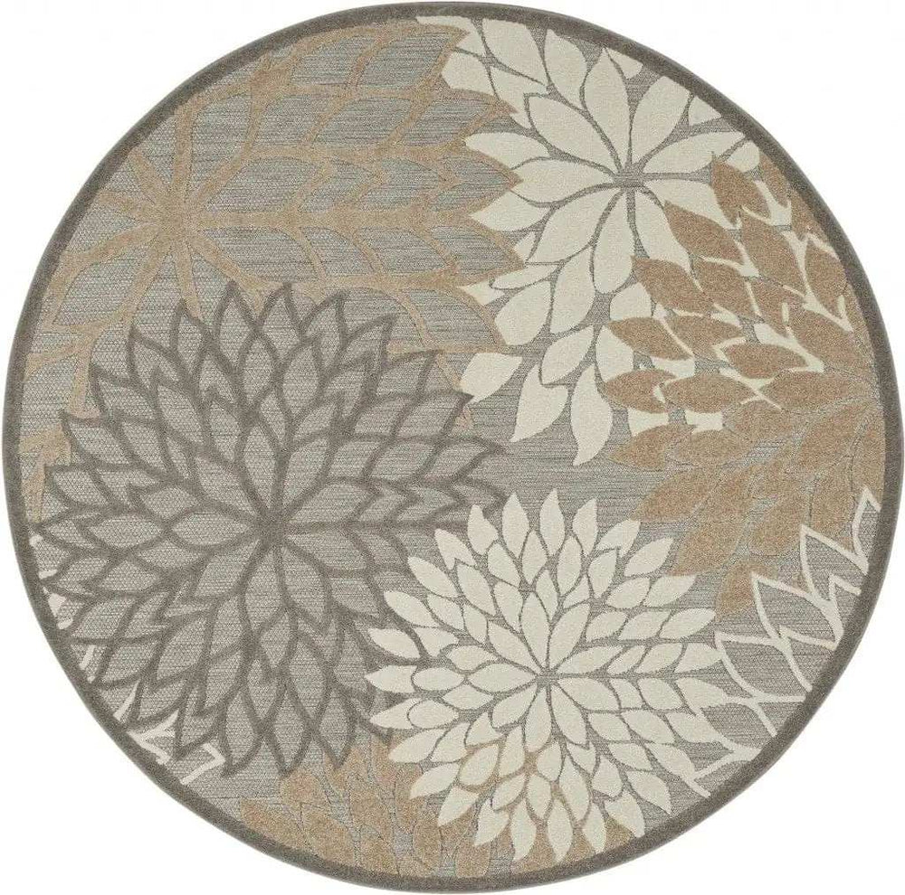 8' Round Gray And Ivory Round Floral Indoor Outdoor Area Rug - Homeroots - Flyclothing LLC