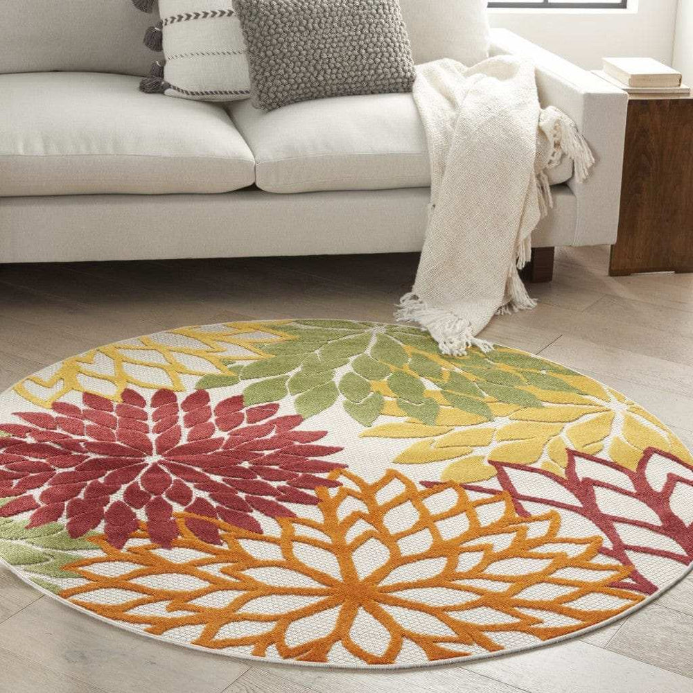 4' Round Green And Ivory Round Floral Indoor Outdoor Area Rug - Homeroots - Flyclothing LLC