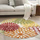 5' Round Green And Ivory Round Floral Indoor Outdoor Area Rug - Homeroots - Flyclothing LLC