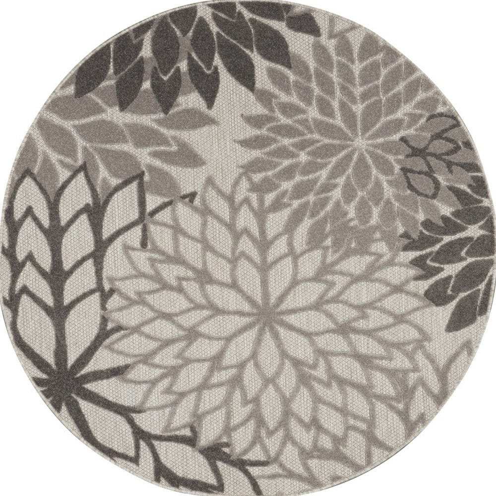 4' Round Gray Round Floral Indoor Outdoor Area Rug - Homeroots - Flyclothing LLC