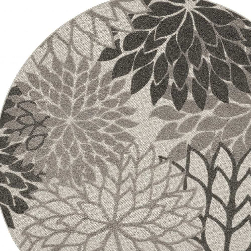 8' Round Gray Round Floral Indoor Outdoor Area Rug - Homeroots - Flyclothing LLC