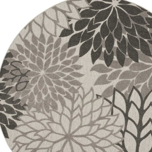 8' Round Gray Round Floral Indoor Outdoor Area Rug - Homeroots - Flyclothing LLC