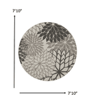 8' Round Gray Round Floral Indoor Outdoor Area Rug - Homeroots - Flyclothing LLC