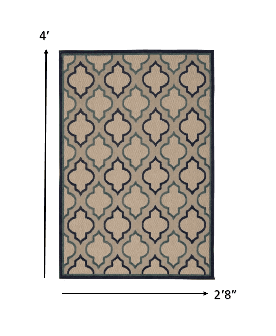 4' X 6' Blue And Ivory Geometric Indoor Outdoor Area Rug - Homeroots - Flyclothing LLC
