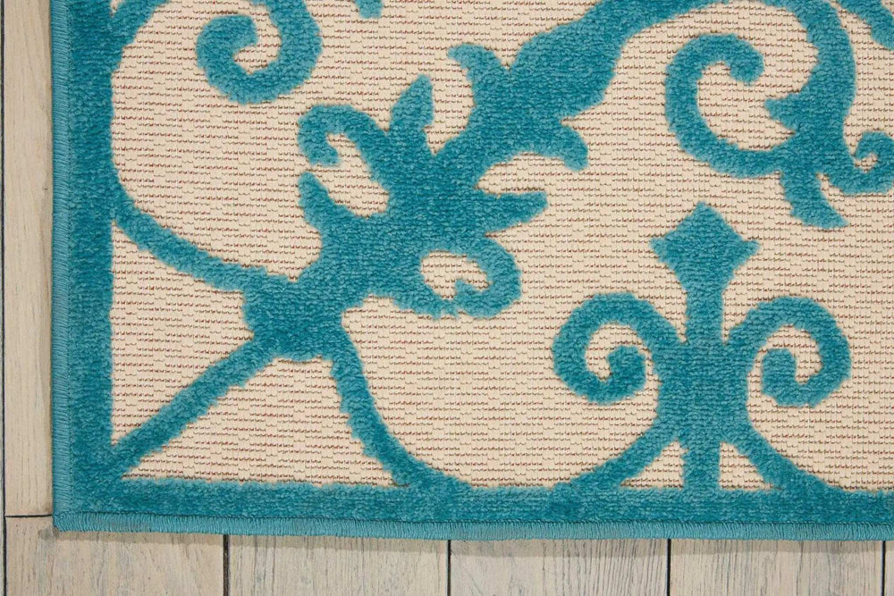 4' X 6' Aqua Damask Indoor Outdoor Area Rug - Homeroots - Flyclothing LLC