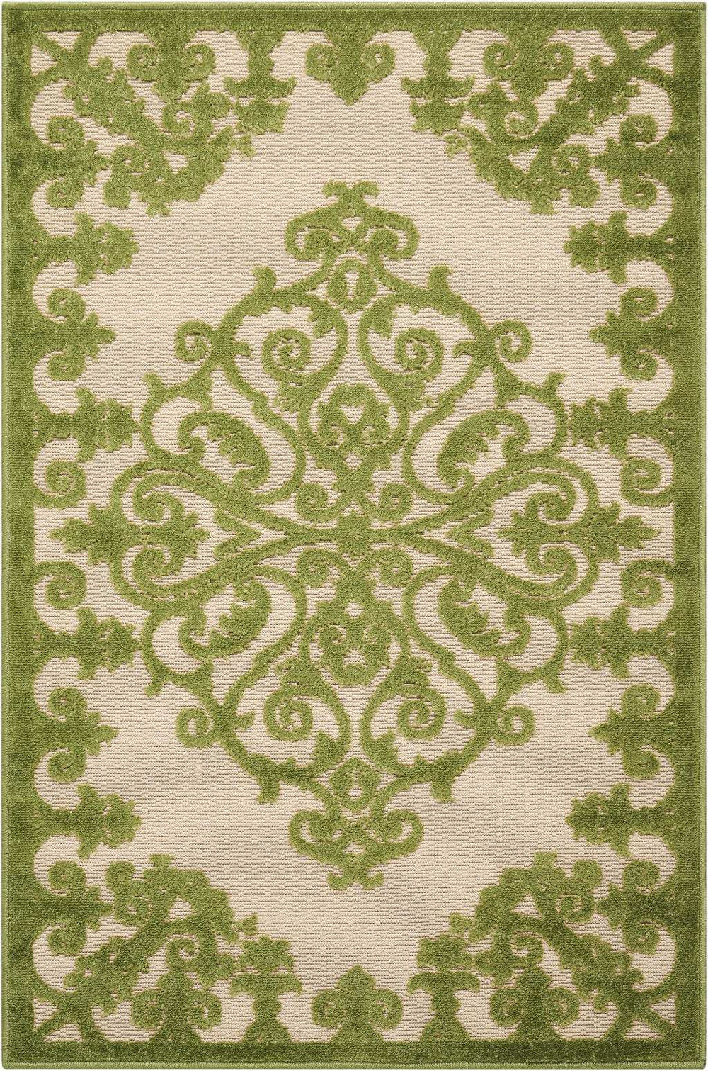 3' X 4' Green Damask Indoor Outdoor Area Rug - Homeroots - Flyclothing LLC