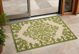 3' X 4' Green Damask Indoor Outdoor Area Rug - Homeroots - Flyclothing LLC