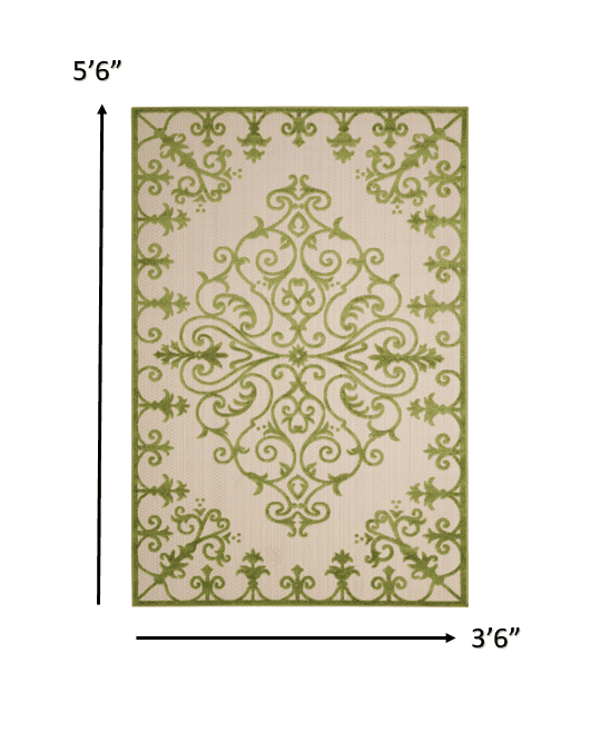 4' X 6' Green Damask Indoor Outdoor Area Rug - Homeroots - Flyclothing LLC