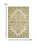 4' X 6' Green Damask Indoor Outdoor Area Rug - Homeroots - Flyclothing LLC