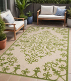 4' X 6' Green Damask Indoor Outdoor Area Rug - Homeroots - Flyclothing LLC