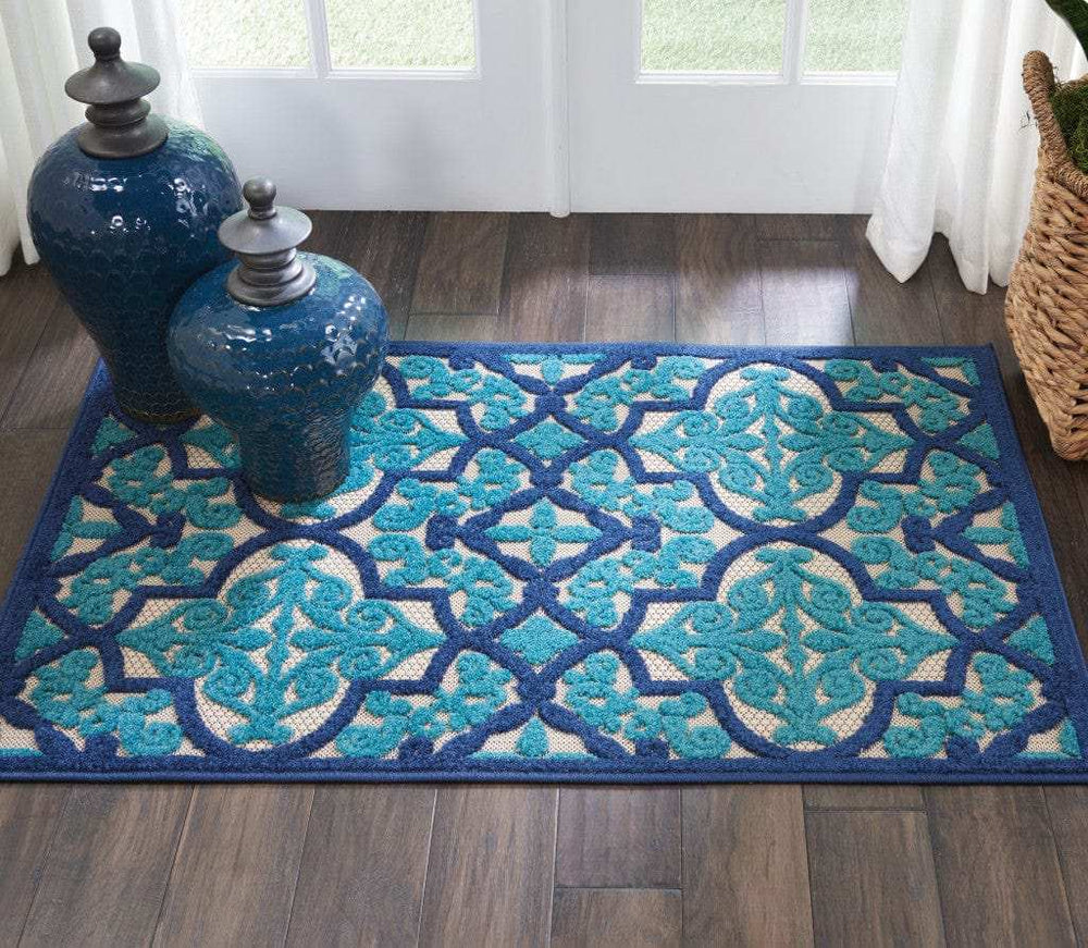 3' X 4' Blue And Ivory Moroccan Indoor Outdoor Area Rug - Homeroots - Flyclothing LLC