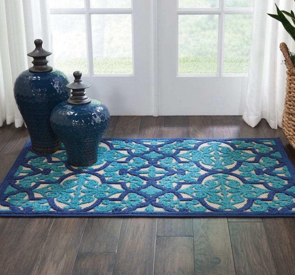 3' X 4' Blue And Ivory Moroccan Indoor Outdoor Area Rug - Homeroots - Flyclothing LLC