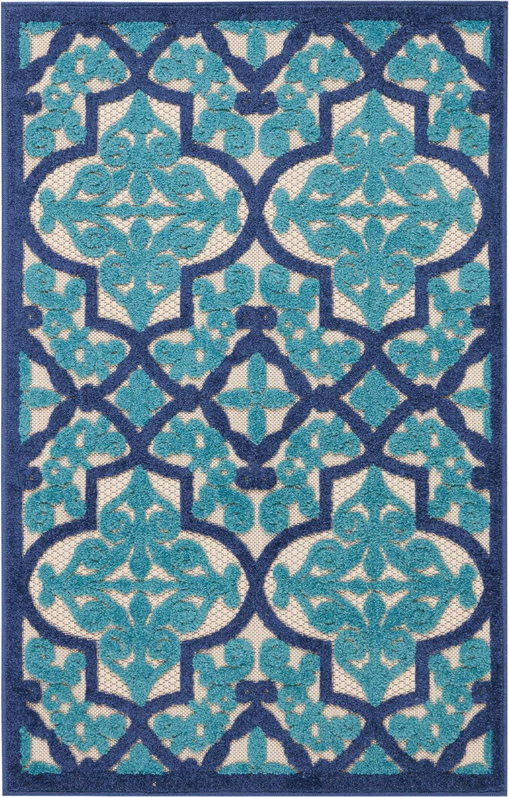 3' X 4' Blue And Ivory Moroccan Indoor Outdoor Area Rug - Homeroots - Flyclothing LLC