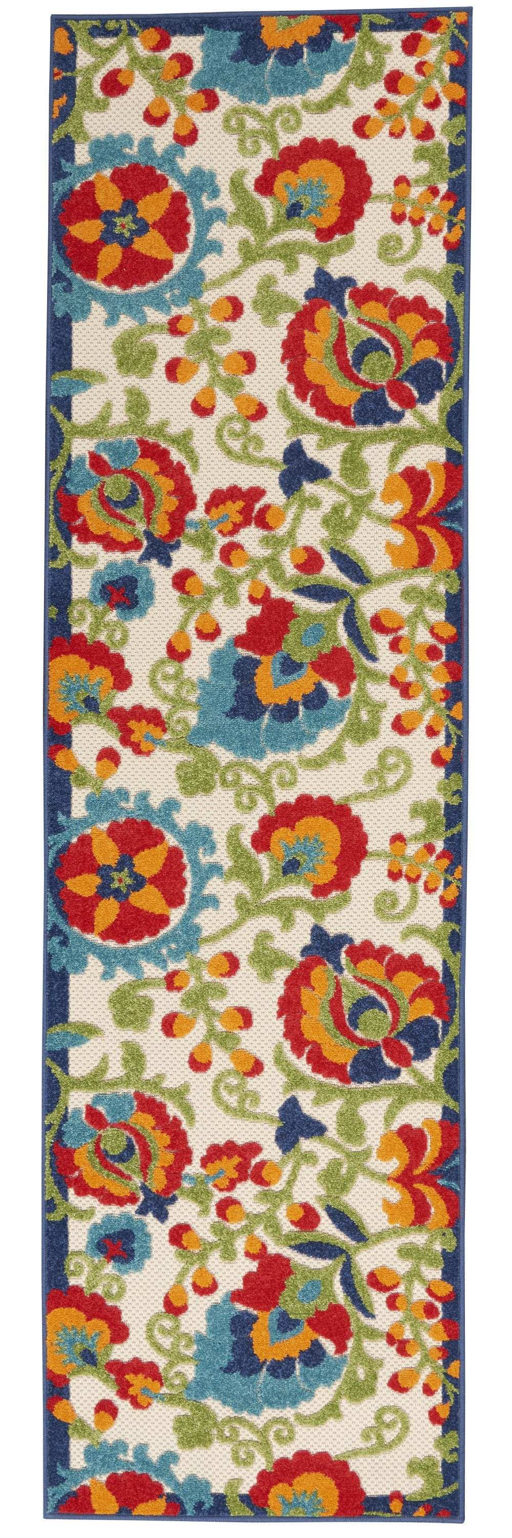 2' X 6' Green And Ivory Floral Indoor Outdoor Area Rug - Homeroots - Flyclothing LLC