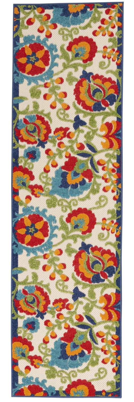 2' X 6' Green And Ivory Floral Indoor Outdoor Area Rug - Homeroots - Flyclothing LLC