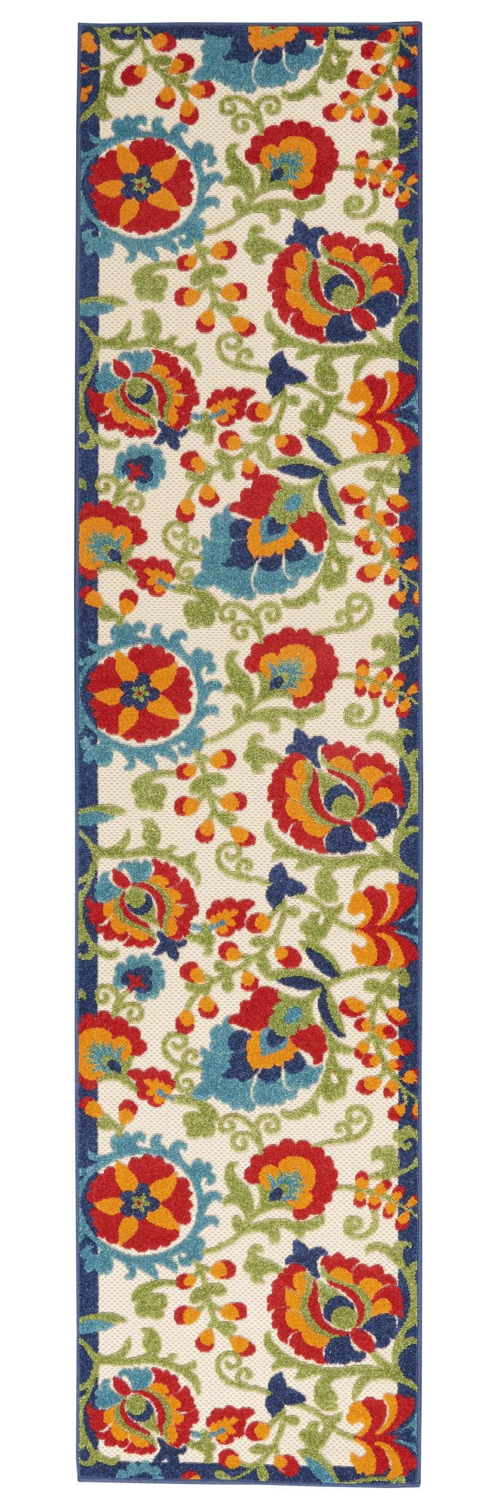 2' X 10' Green And Ivory Floral Indoor Outdoor Area Rug - Homeroots - Flyclothing LLC