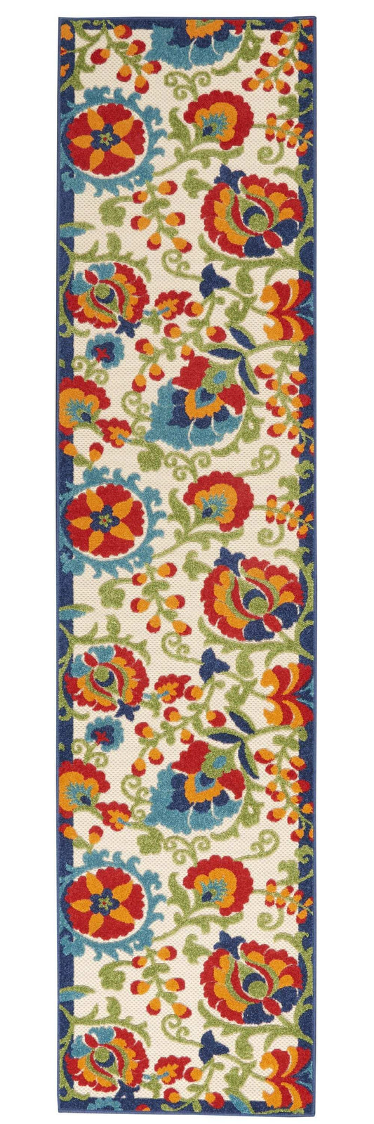 2' X 10' Green And Ivory Floral Indoor Outdoor Area Rug - Homeroots - Flyclothing LLC