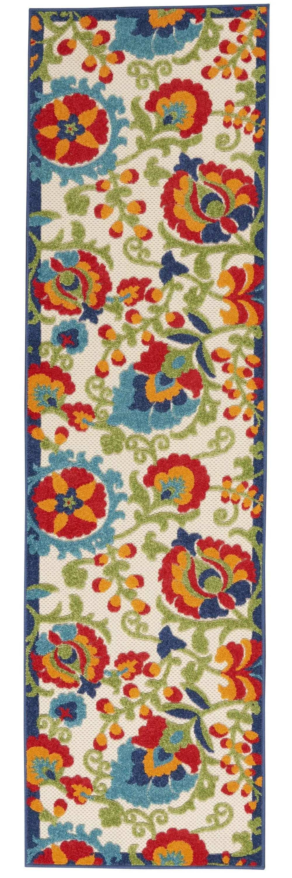 2' X 8' Green And Ivory Floral Indoor Outdoor Area Rug - Homeroots - Flyclothing LLC