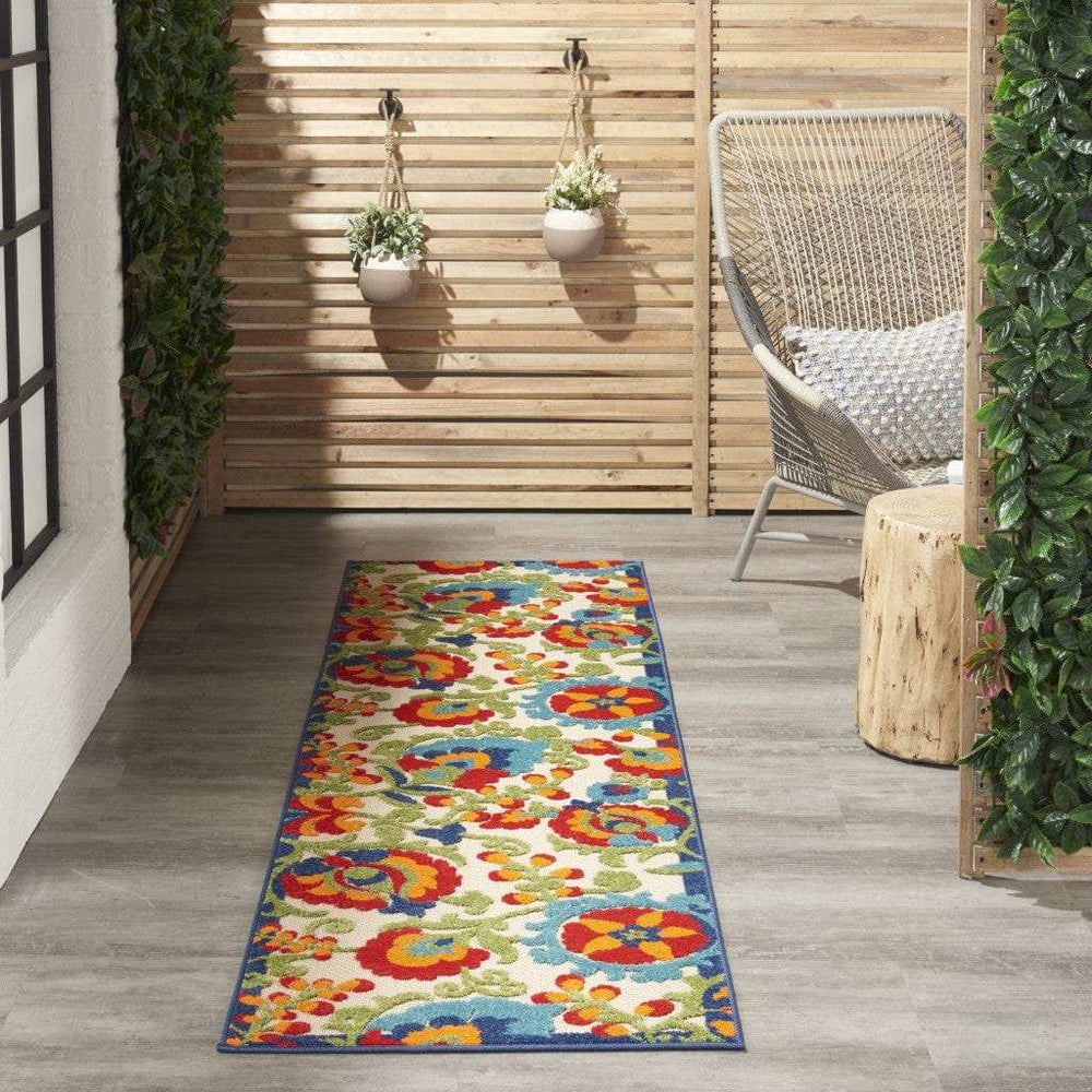 2' X 8' Green And Ivory Floral Indoor Outdoor Area Rug - Homeroots - Flyclothing LLC