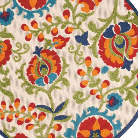 5' Round Green And Ivory Round Floral Indoor Outdoor Area Rug - Homeroots - Flyclothing LLC