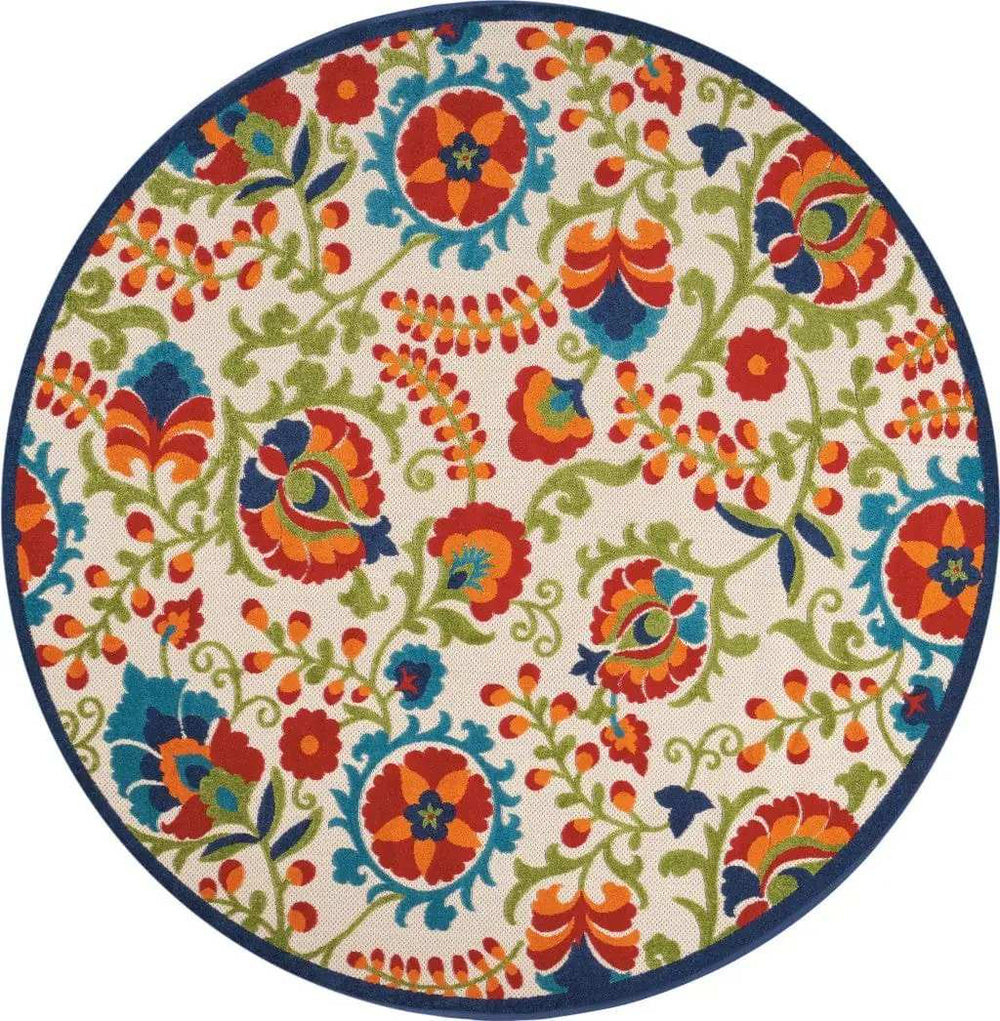 8' Round Green And Ivory Round Floral Indoor Outdoor Area Rug - Homeroots - Flyclothing LLC