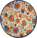 8' Round Green And Ivory Round Floral Indoor Outdoor Area Rug - Homeroots - Flyclothing LLC