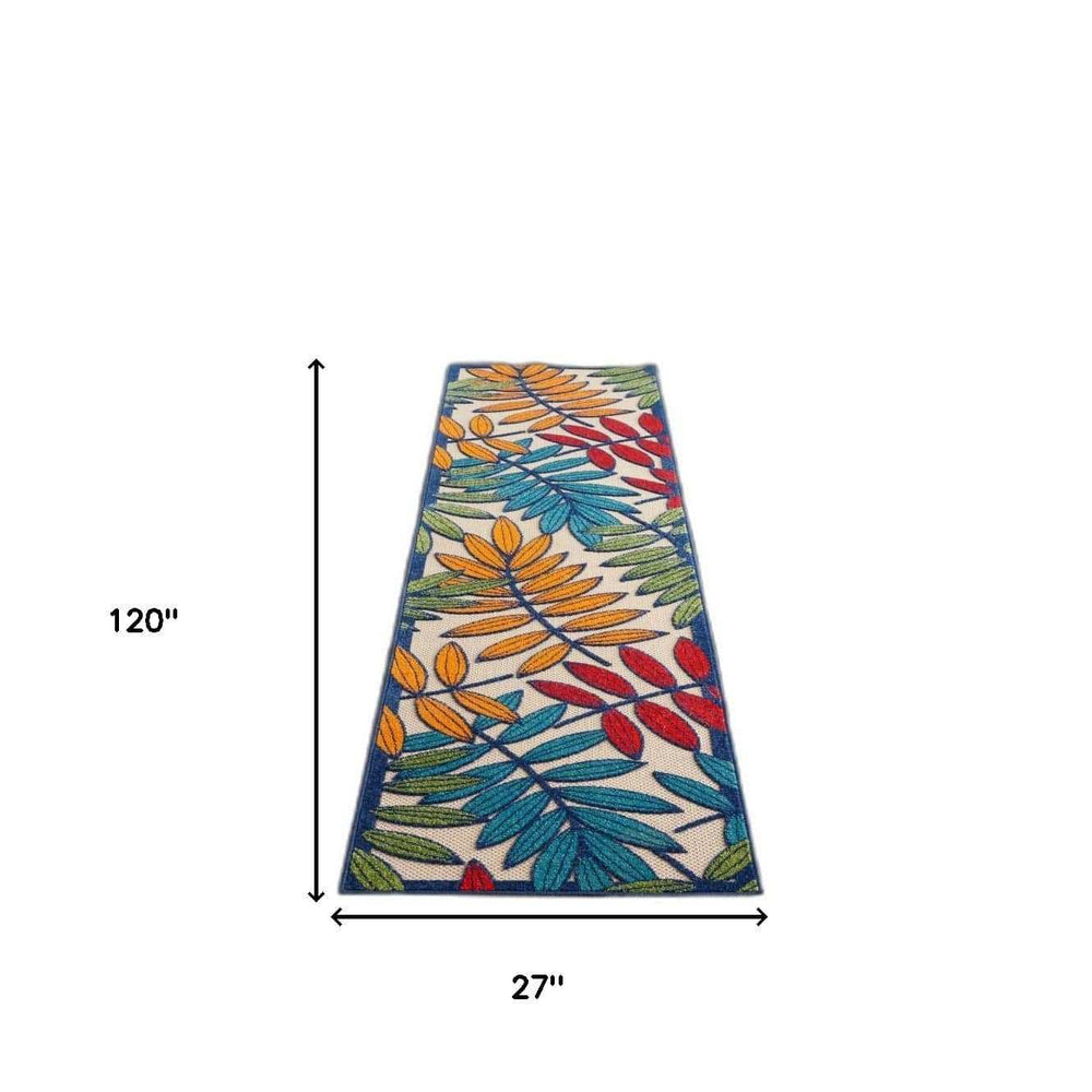 2' X 10' Ivory And Blue Floral Indoor Outdoor Area Rug - Homeroots - Flyclothing LLC