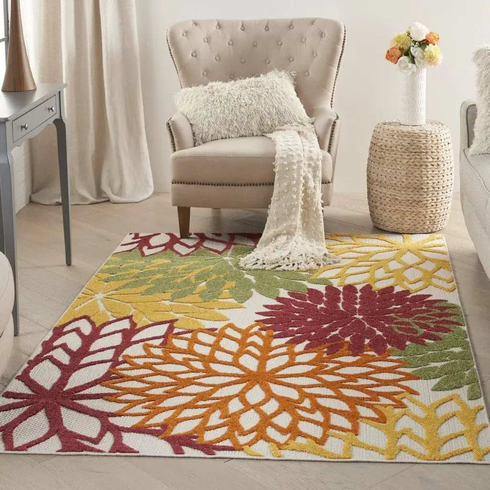 5' X 7' Red Multi Colored Floral Indoor Outdoor Area Rug - Homeroots - Flyclothing LLC