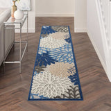 2' X 10' Blue And Gray Floral Indoor Outdoor Area Rug - Homeroots - Flyclothing LLC