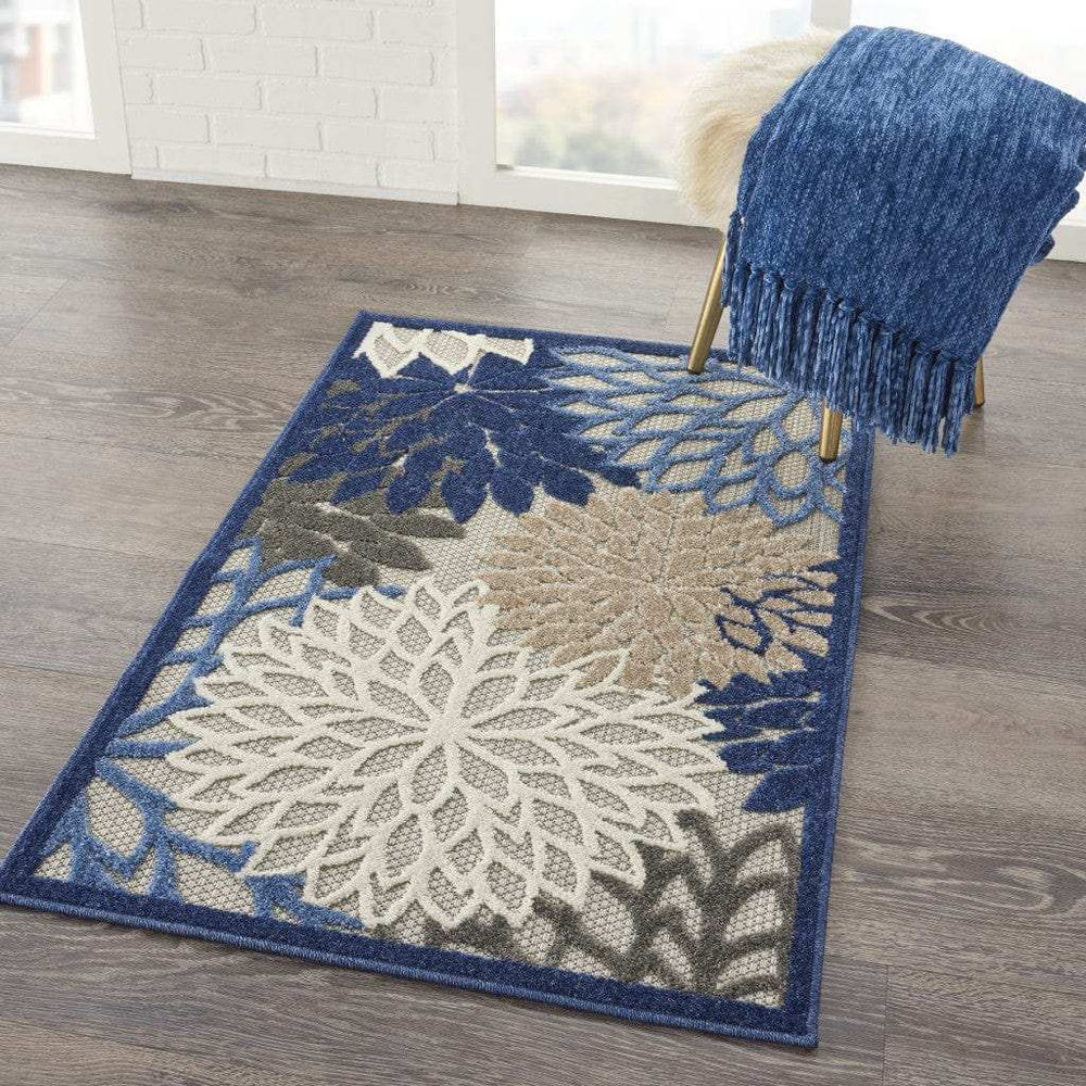 3' X 4' Blue And Gray Floral Indoor Outdoor Area Rug - Homeroots - Flyclothing LLC