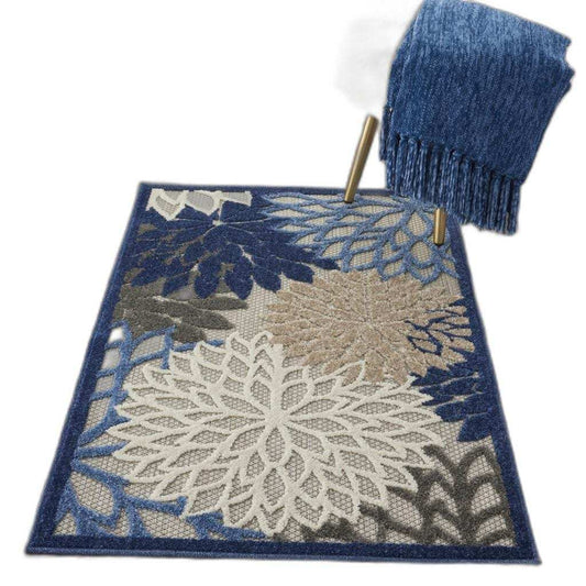 3' X 4' Blue And Gray Floral Indoor Outdoor Area Rug - Homeroots - Flyclothing LLC
