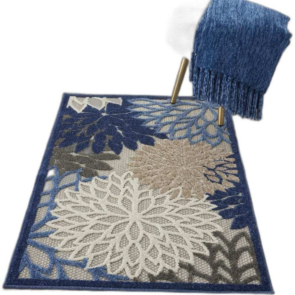 3' X 4' Blue And Gray Floral Indoor Outdoor Area Rug - Homeroots - Flyclothing LLC