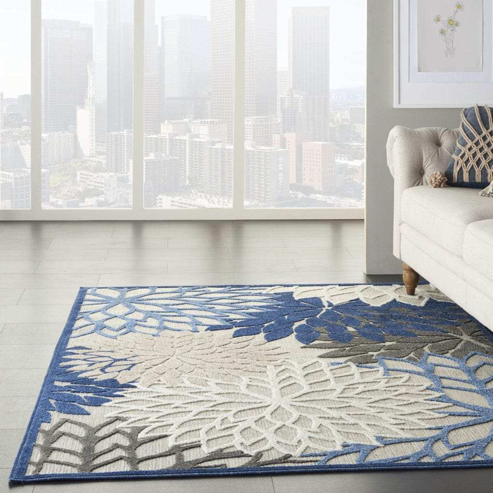 4' X 6' Blue And Gray Floral Indoor Outdoor Area Rug - Homeroots - Flyclothing LLC
