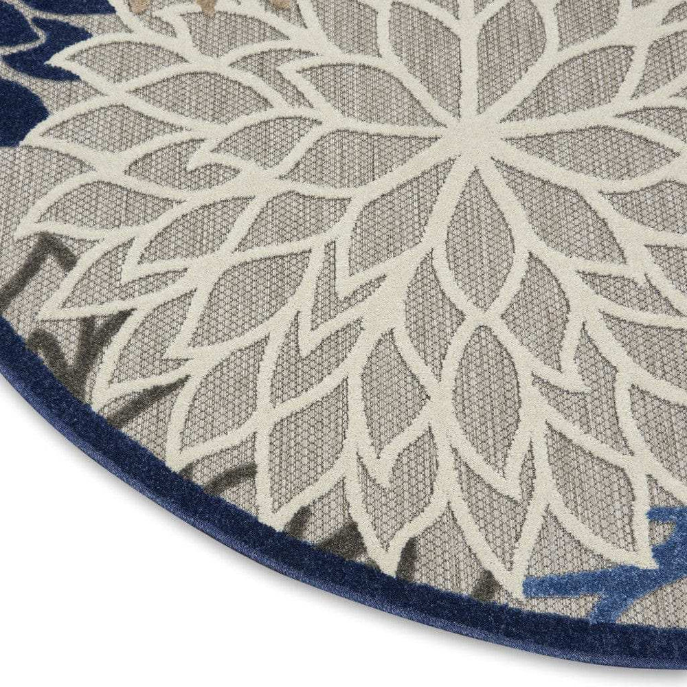 4' Round Blue And Gray Round Floral Indoor Outdoor Area Rug - Homeroots - Flyclothing LLC
