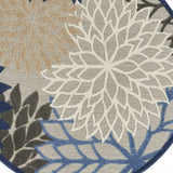 5' Round Blue And Gray Round Floral Indoor Outdoor Area Rug - Homeroots - Flyclothing LLC